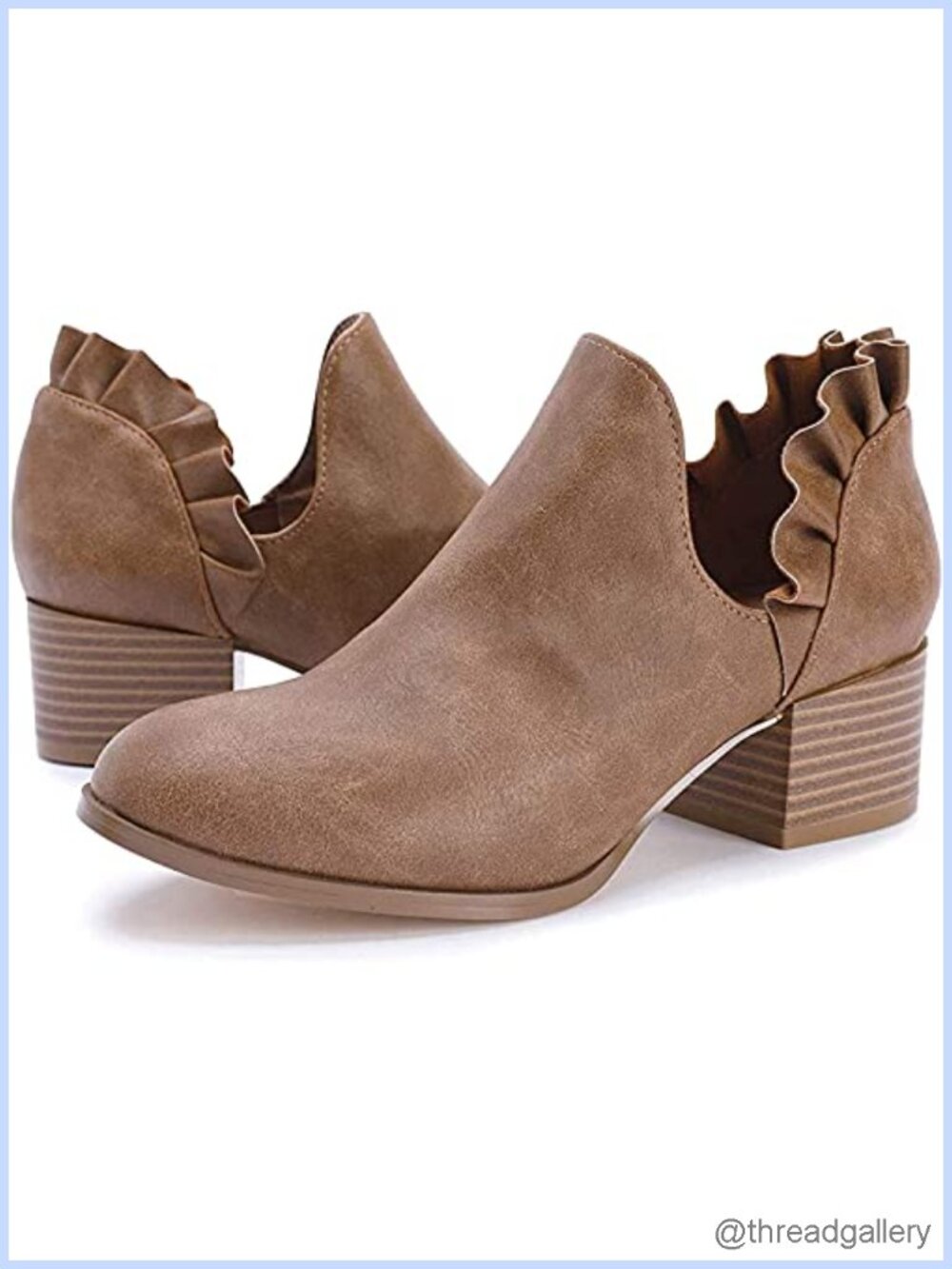 Faux Leather Ankle Booties Cutout Slip On Stacked Heel